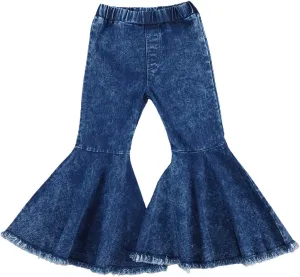 GOOCHEER Kids Toddler Little Baby Girl Ruffle Ripped Jeans Bell Bottom Flare Pants Ripped Denim Leggings Trousers