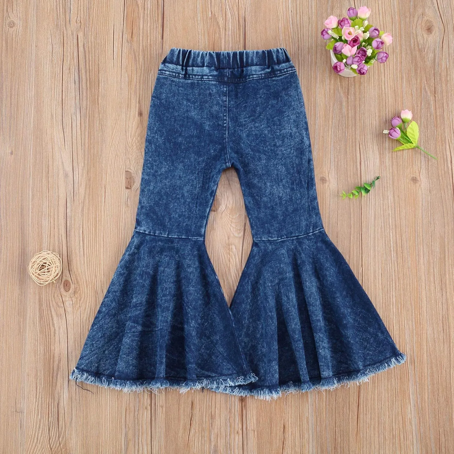 GOOCHEER Kids Toddler Little Baby Girl Ruffle Ripped Jeans Bell Bottom Flare Pants Ripped Denim Leggings Trousers