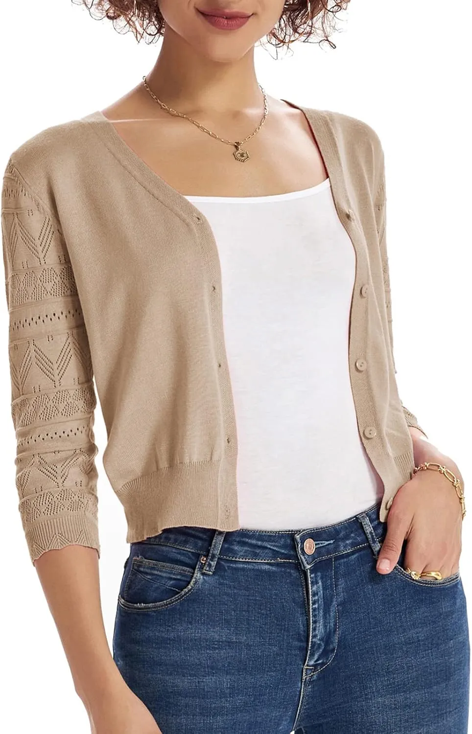 GRACE KARIN Women's Cardigans Shrugs for Dresses 3/4 Sleeve Cardigan V Neck Button Down Sweater Lightweight