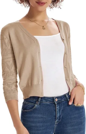 GRACE KARIN Women's Cardigans Shrugs for Dresses 3/4 Sleeve Cardigan V Neck Button Down Sweater Lightweight