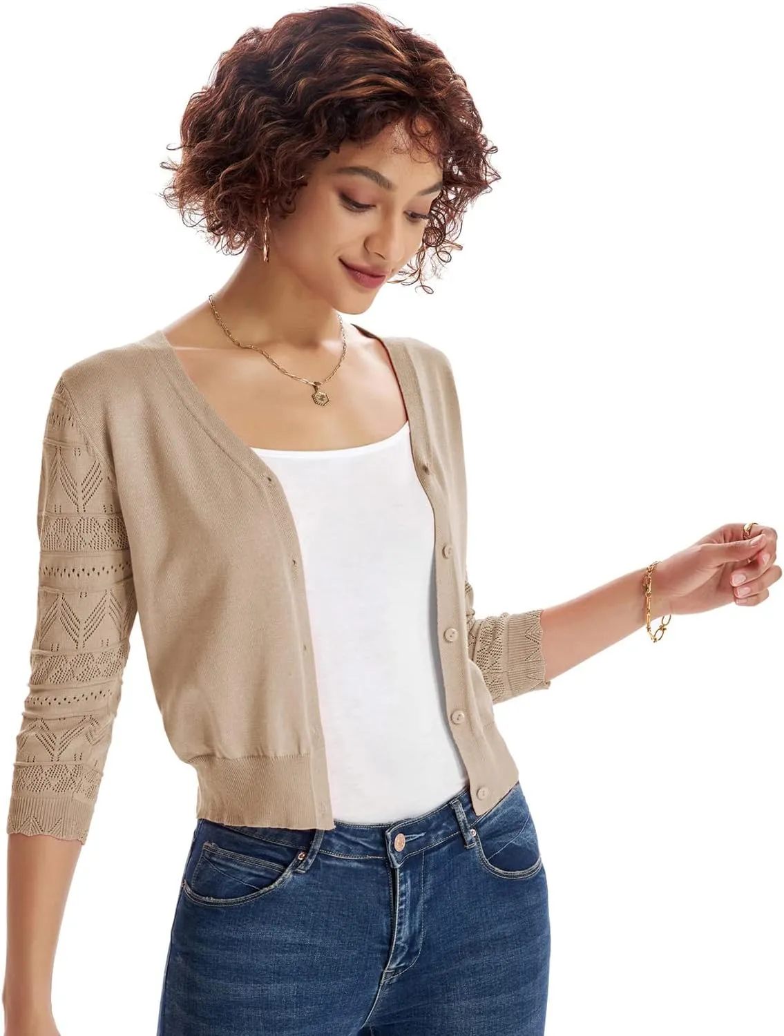 GRACE KARIN Women's Cardigans Shrugs for Dresses 3/4 Sleeve Cardigan V Neck Button Down Sweater Lightweight