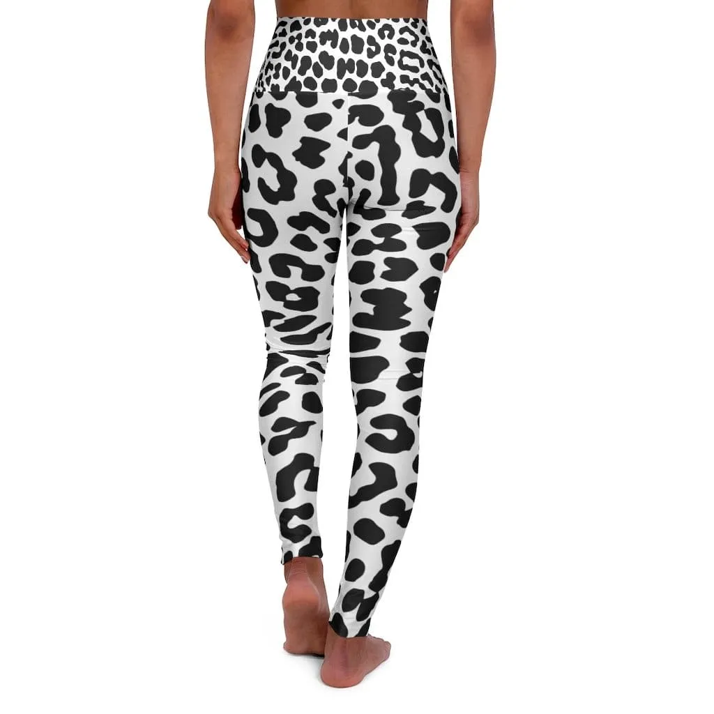 High Waisted Yoga Leggings - Black and White Leopard Style Pants