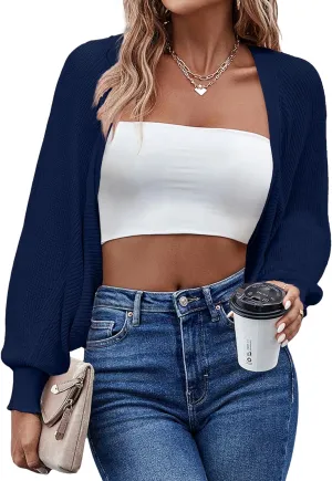 HOTOUCH Women's Cardigan Shrugs Long Batwing Sleeve Knitted Cropped Bolero Open Front Casual Elegant Cardigans for Dresses