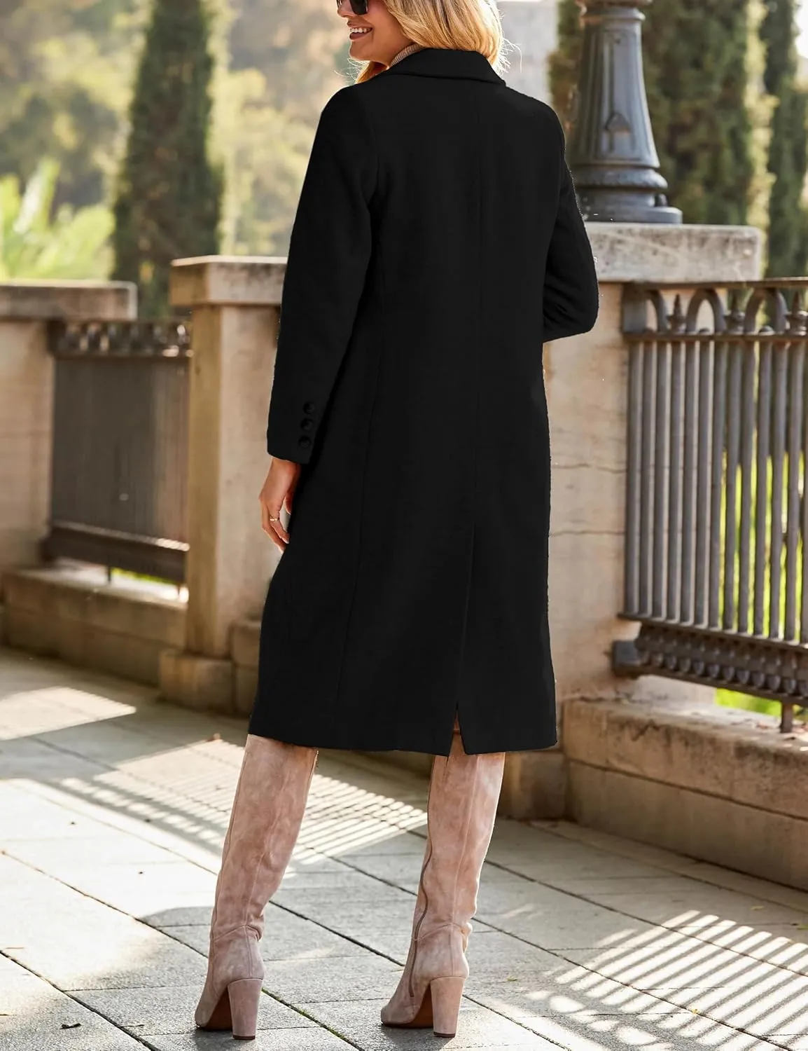 IDEALSANXUN Womens Long Wool Coats Fall Winter Single Breasted Trench Coat Dressy Jackets Peacoat