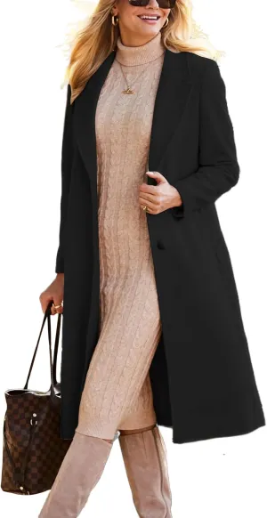 IDEALSANXUN Womens Long Wool Coats Fall Winter Single Breasted Trench Coat Dressy Jackets Peacoat
