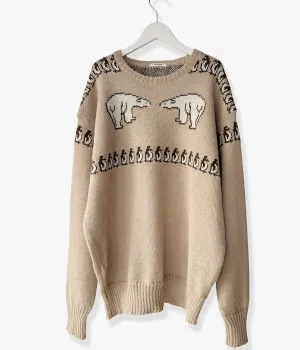 INTERIM/40s ANIMAL JACQUARD ALPACA CREW SWEATER (BEIGE/BROWN)