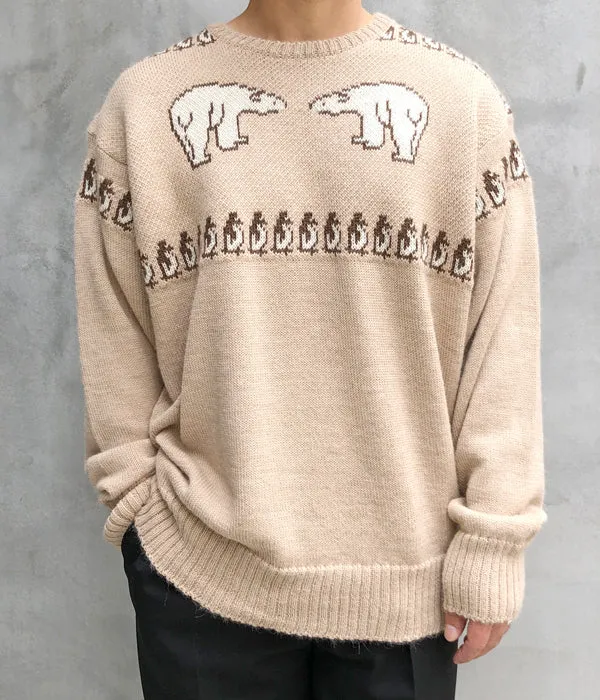 INTERIM/40s ANIMAL JACQUARD ALPACA CREW SWEATER (BEIGE/BROWN)