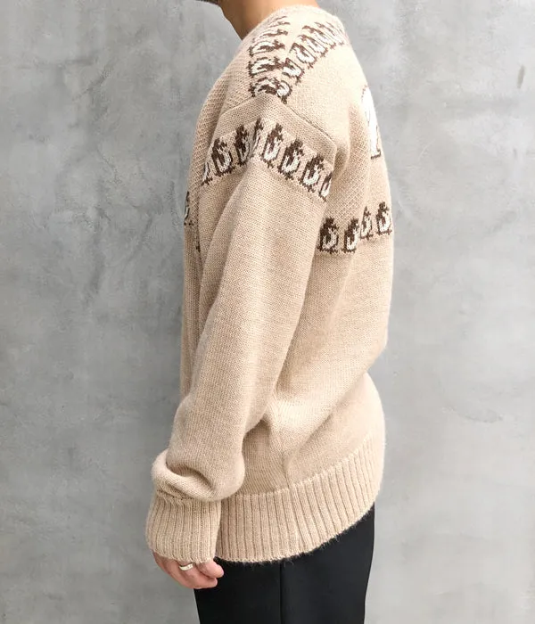INTERIM/40s ANIMAL JACQUARD ALPACA CREW SWEATER (BEIGE/BROWN)