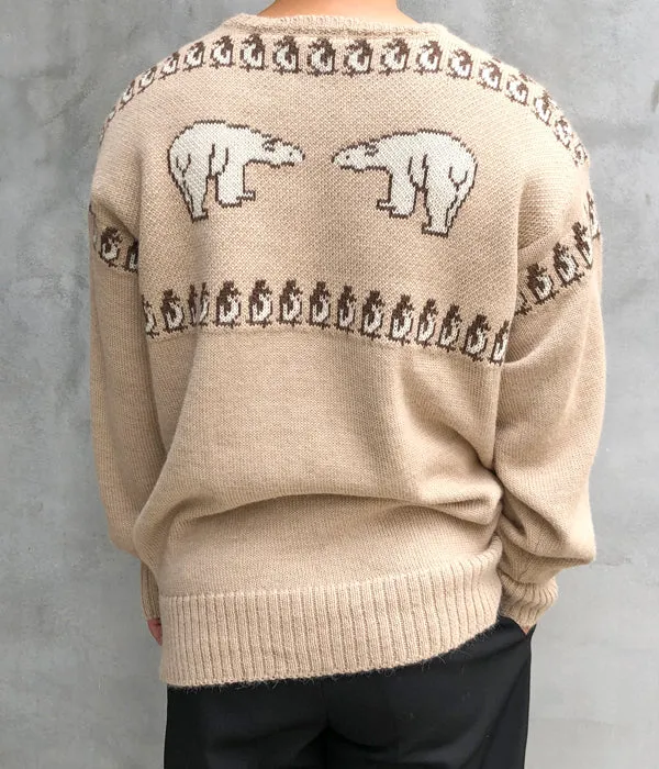 INTERIM/40s ANIMAL JACQUARD ALPACA CREW SWEATER (BEIGE/BROWN)