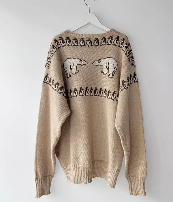 INTERIM/40s ANIMAL JACQUARD ALPACA CREW SWEATER (BEIGE/BROWN)