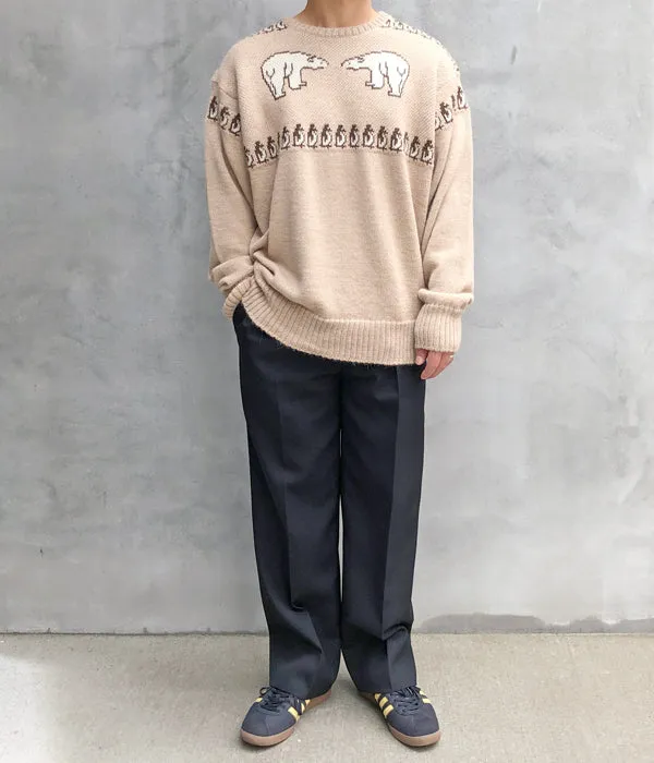 INTERIM/40s ANIMAL JACQUARD ALPACA CREW SWEATER (BEIGE/BROWN)