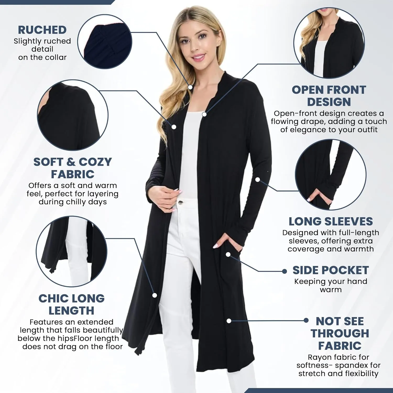 Isaac Liev Women Cardigans Casual Essential Long Maxi Extra Duster Open Front Long Sleeve Lightweight Cardigan