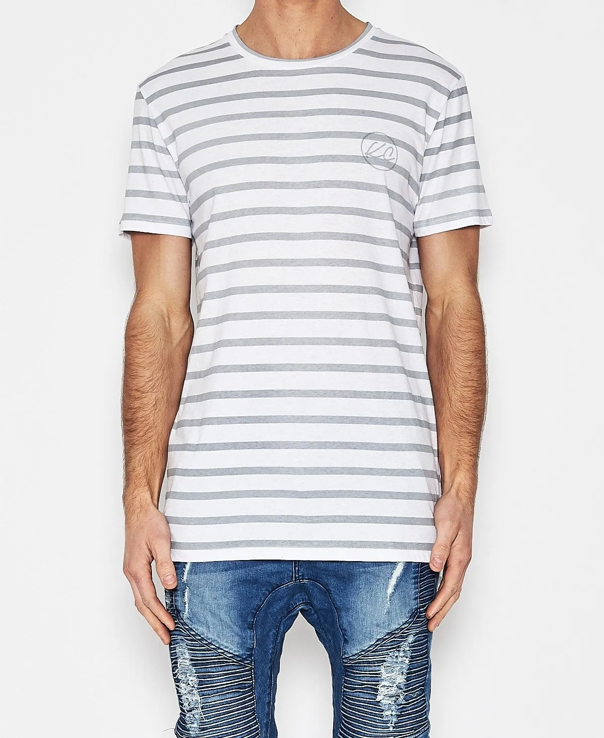Kiss Chacey SCRIBE TALL TEE WHITE/GREY STRIPE