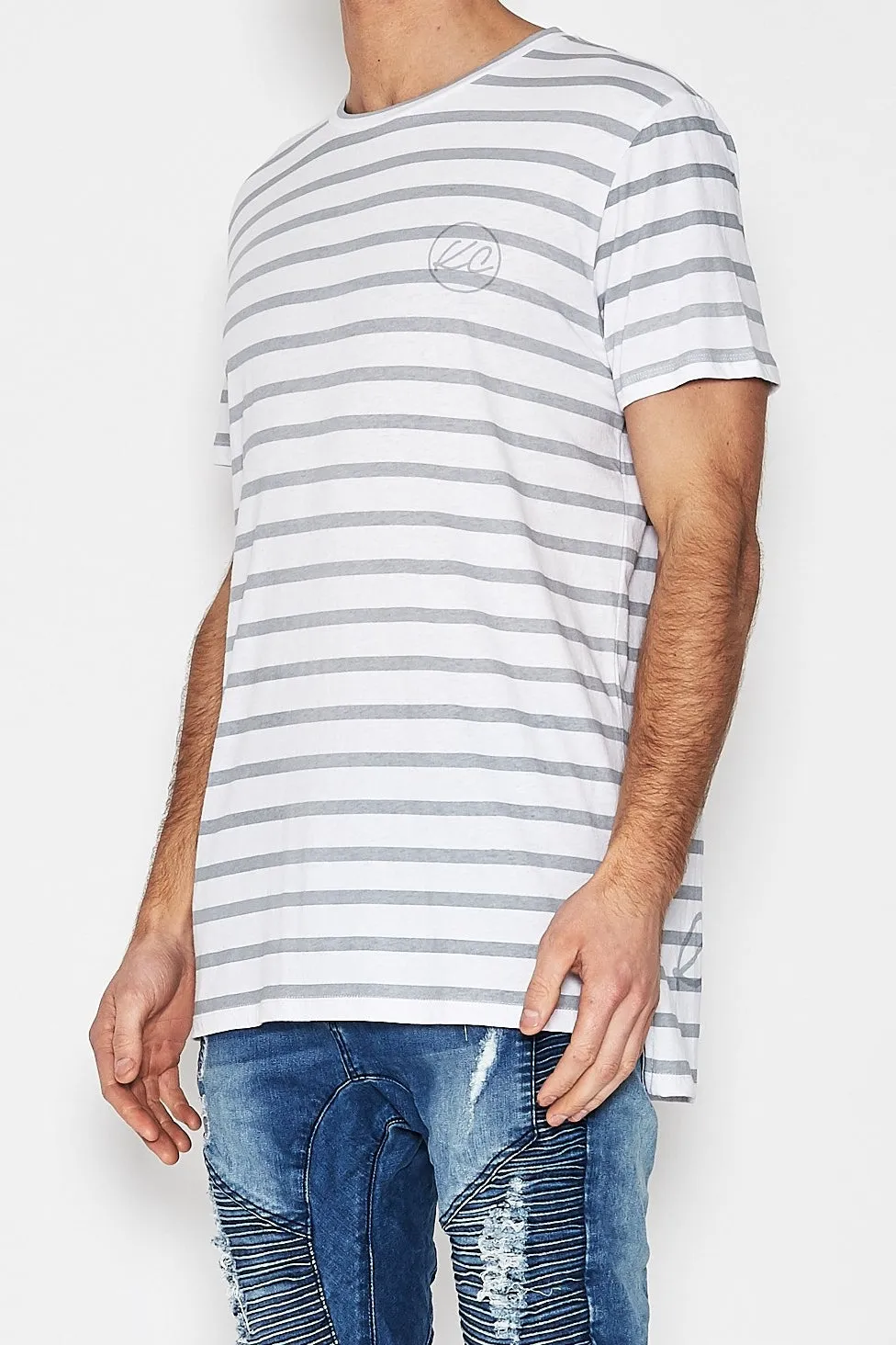 Kiss Chacey SCRIBE TALL TEE WHITE/GREY STRIPE