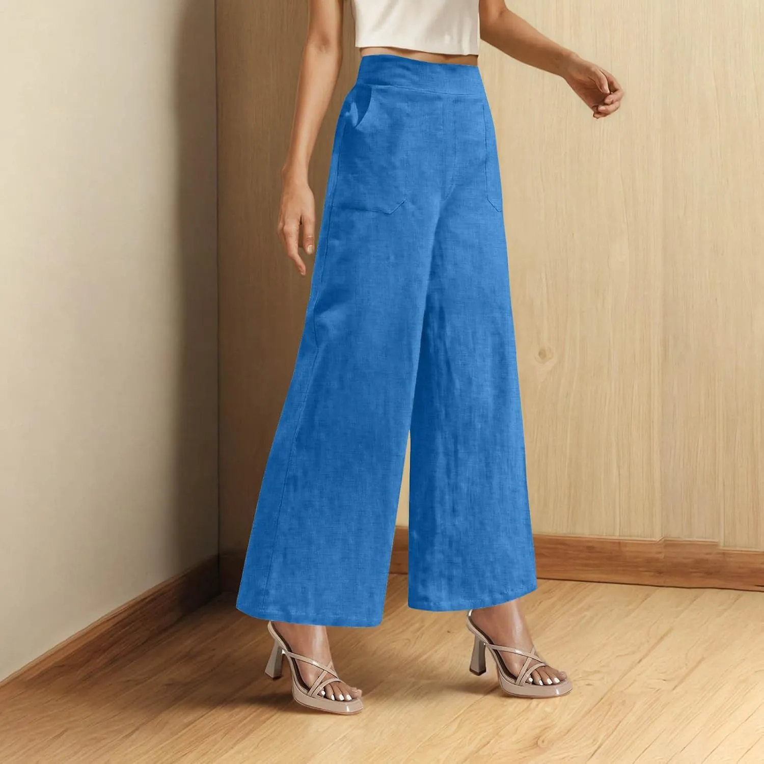 Linen Pants for Womens Summer Drawstring Waist Wide Leg Trousers Loose Linen Lightweight Pant Casual Beach Long Slacks