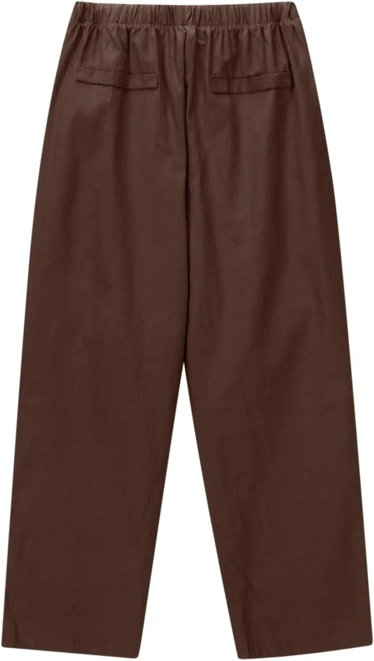 Lmdudan 2025 Women Casual Cotton Linen Pants Lightweight Summer Elastic Waist Beach Pants Plus Size Solid Lounge Long Trouser