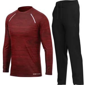 Men's Burgundy Long Sleeve T Shirt & Black Joggers Set