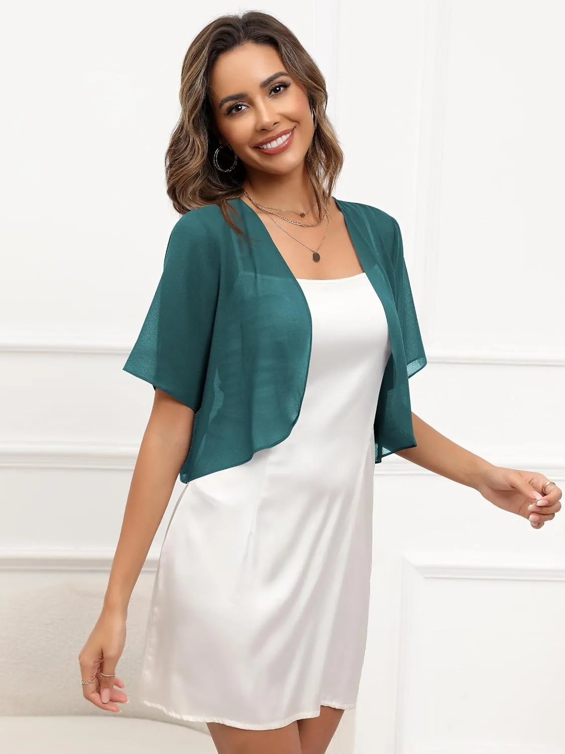 Missufe Women's Summer Short Sleeve Cropped Shrugs Sheer Lightweight Chiffon Bolero Cardigans