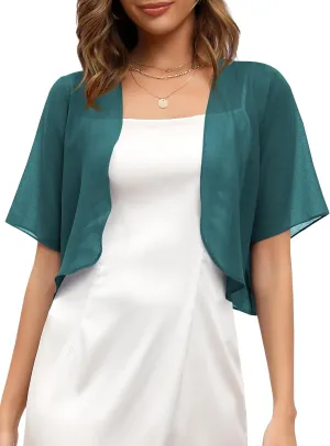 Missufe Women's Summer Short Sleeve Cropped Shrugs Sheer Lightweight Chiffon Bolero Cardigans