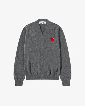 N008 UNISEX RED HEART CARDIGAN / GREY