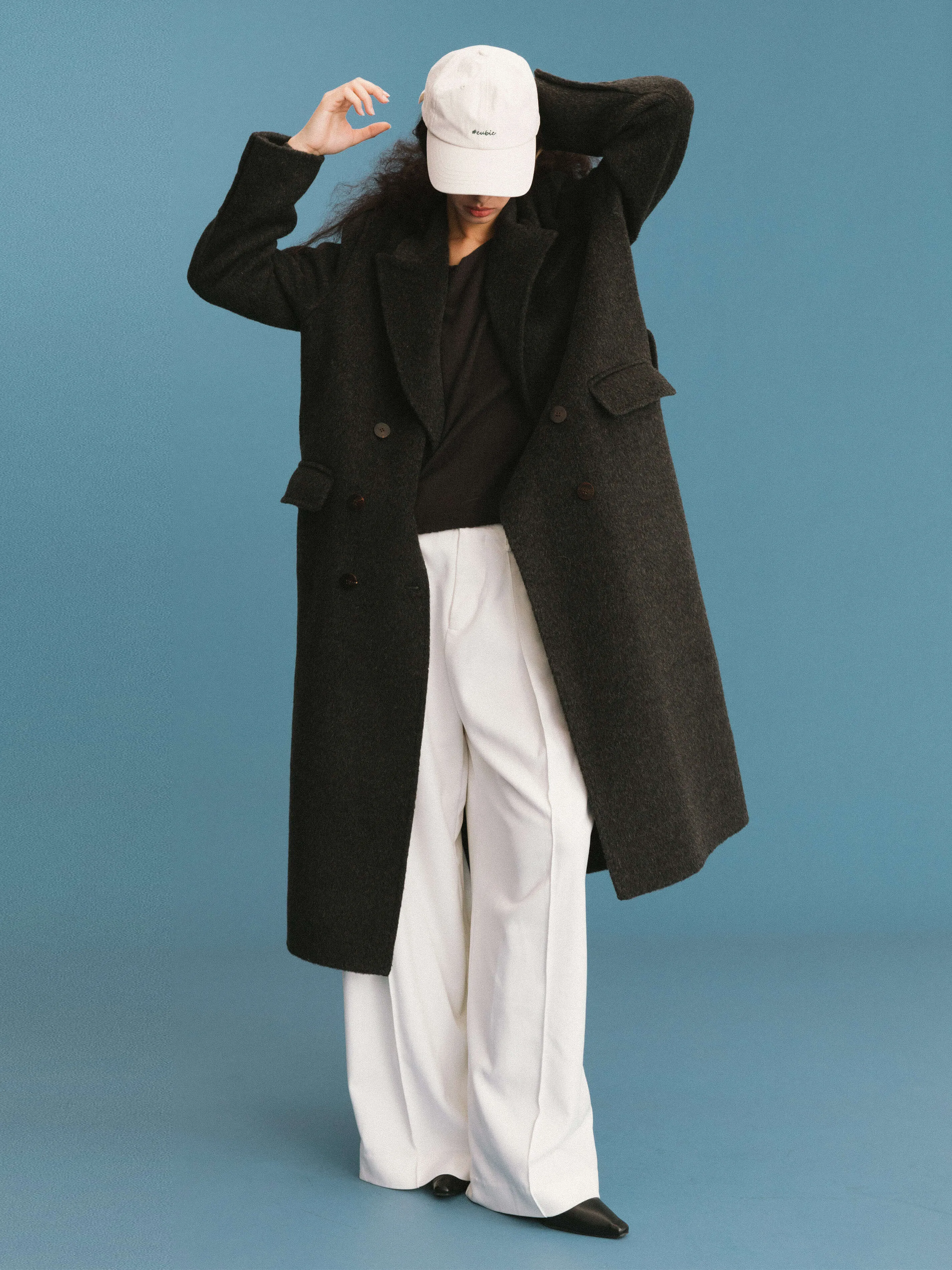 ONE BY CUBIC Pleated Wide Leg Wool Blend Trousers: FloralWhite / M