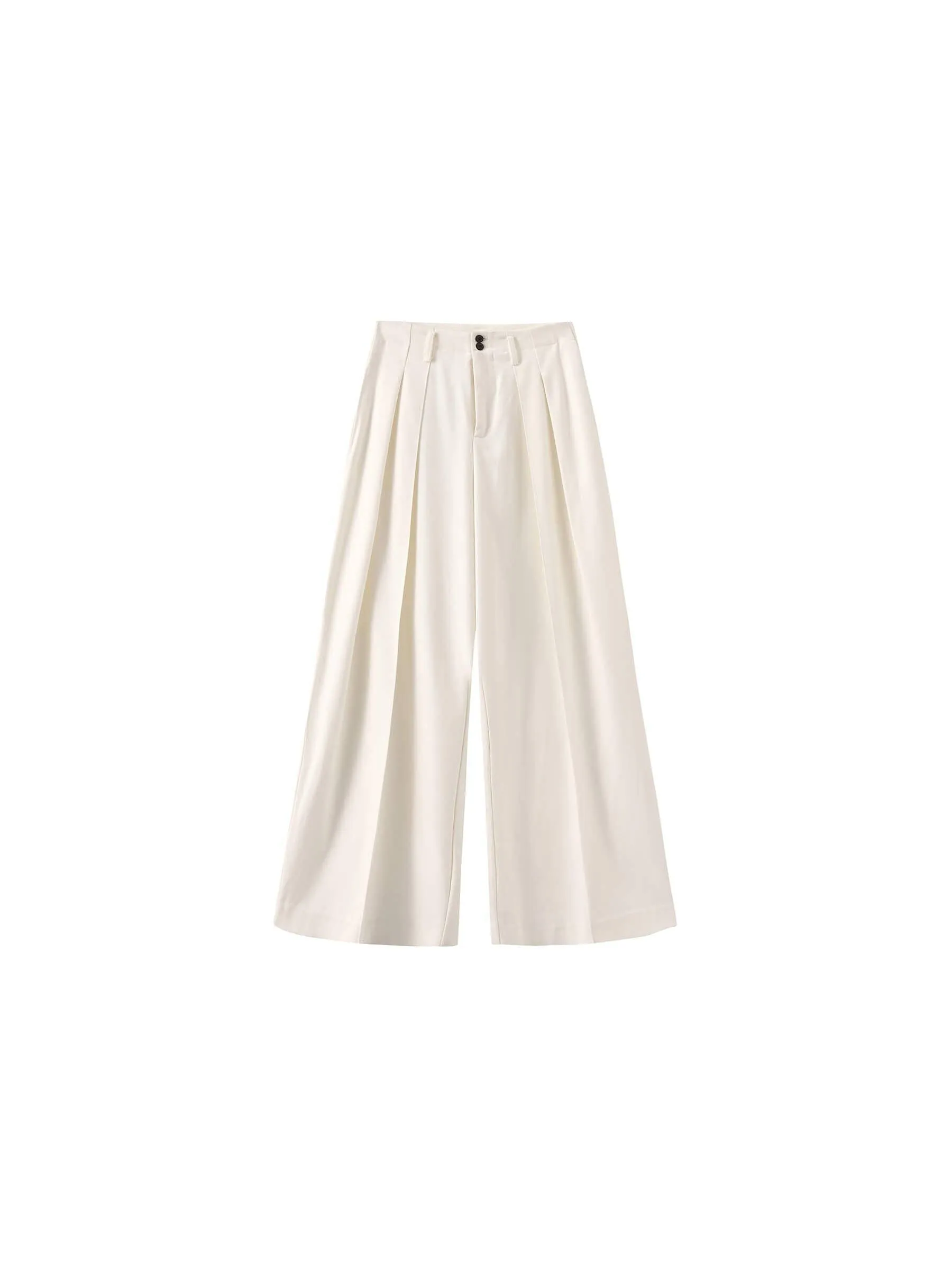 ONE BY CUBIC Pleated Wide Leg Wool Blend Trousers: FloralWhite / M