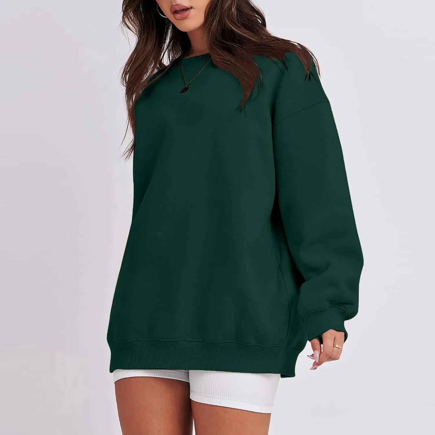Oversized Sweatshirt for Women Fleece Hoodie Crewneck Sweatshirts Long Sleeve Drop Shoulder Pullover Casual Tops