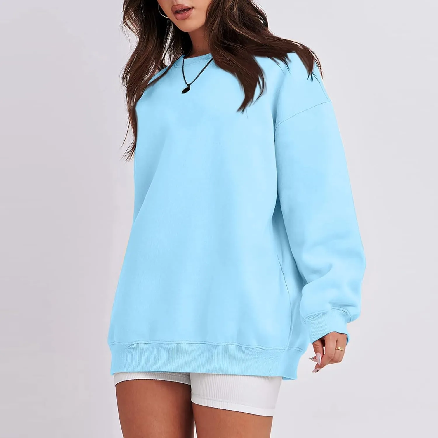 Oversized Sweatshirt for Women Fleece Hoodie Crewneck Sweatshirts Long Sleeve Drop Shoulder Pullover Casual Tops