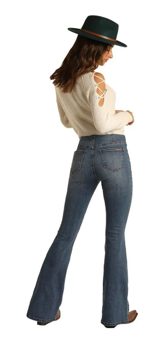 Panhandle Slim Women's Rock and Roll Vintage High Rise Flare Jeans