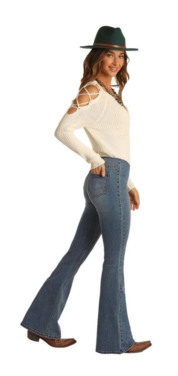 Panhandle Slim Women's Rock and Roll Vintage High Rise Flare Jeans