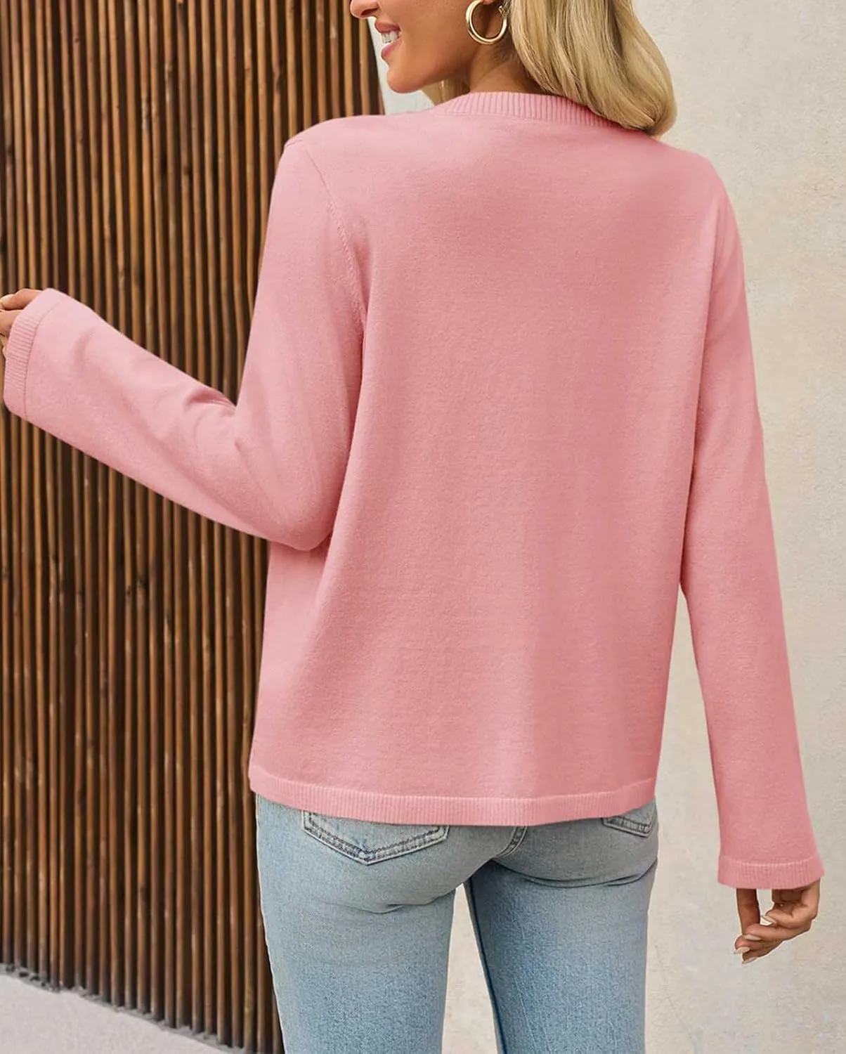 Saodimallsu Womens Lightweight Cardigans Open Front Long Sleeve One Button Casual Crewneck Loose Knit Shrug Sweater