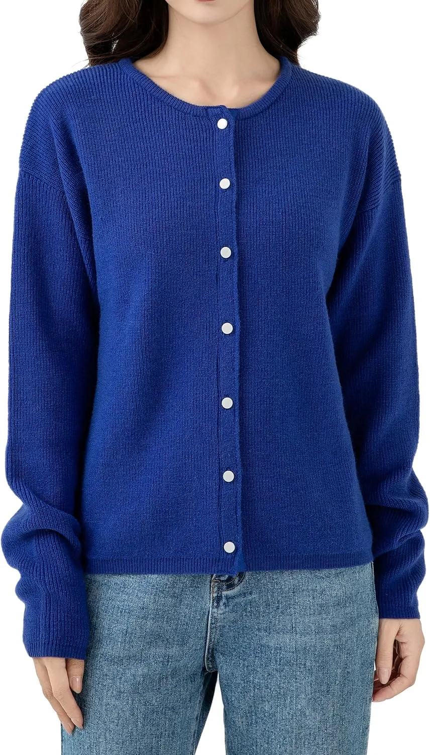 Simple&Opulence Womens Cardigan Button Down Crew Neck Sweater Open Front Long Sleeve Lightweight Knitted Sweaters