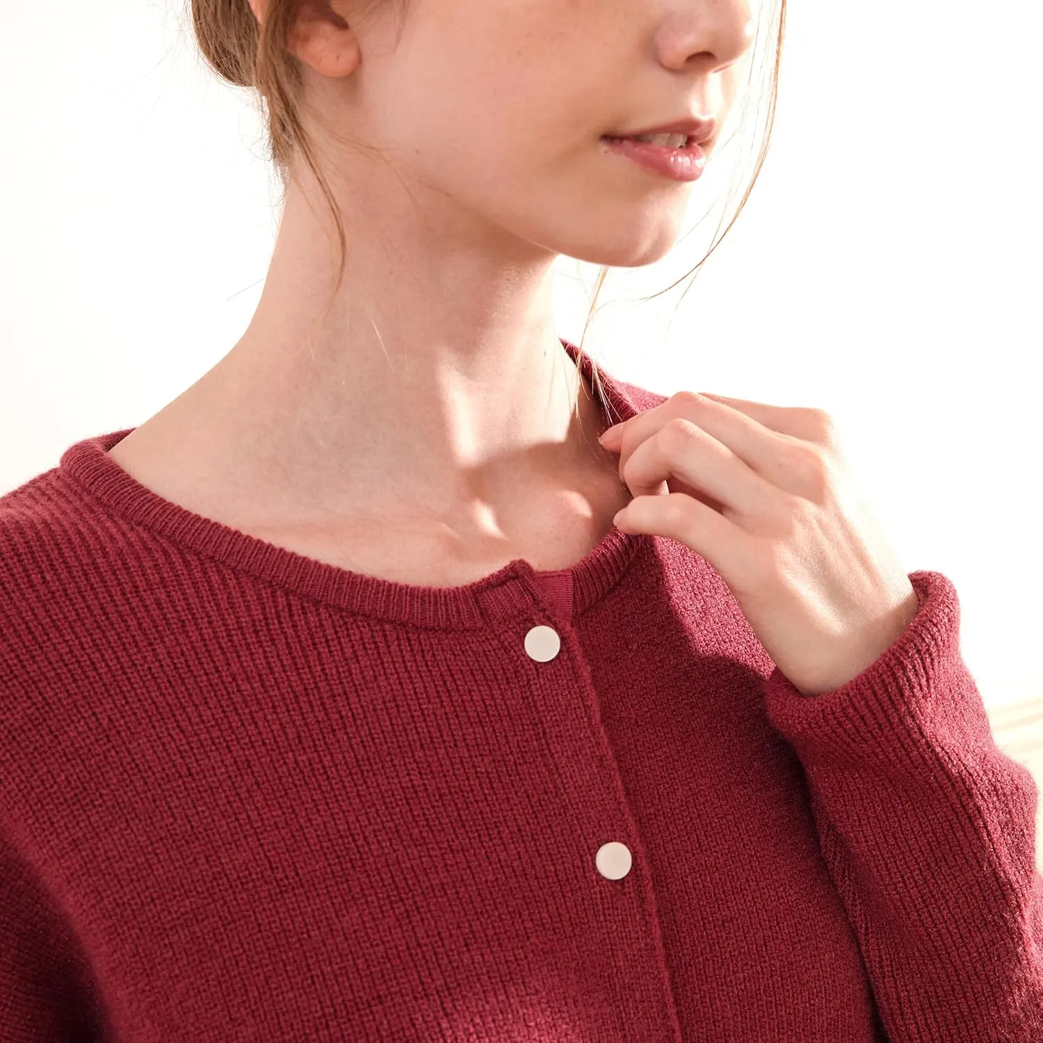 Simple&Opulence Womens Cardigan Button Down Crew Neck Sweater Open Front Long Sleeve Lightweight Knitted Sweaters