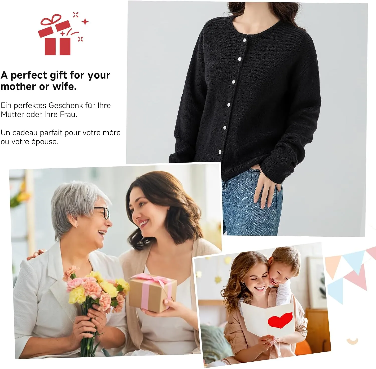 Simple&Opulence Womens Cardigan Button Down Crew Neck Sweater Open Front Long Sleeve Lightweight Knitted Sweaters