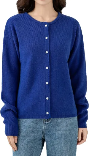 Simple&Opulence Womens Cardigan Button Down Crew Neck Sweater Open Front Long Sleeve Lightweight Knitted Sweaters