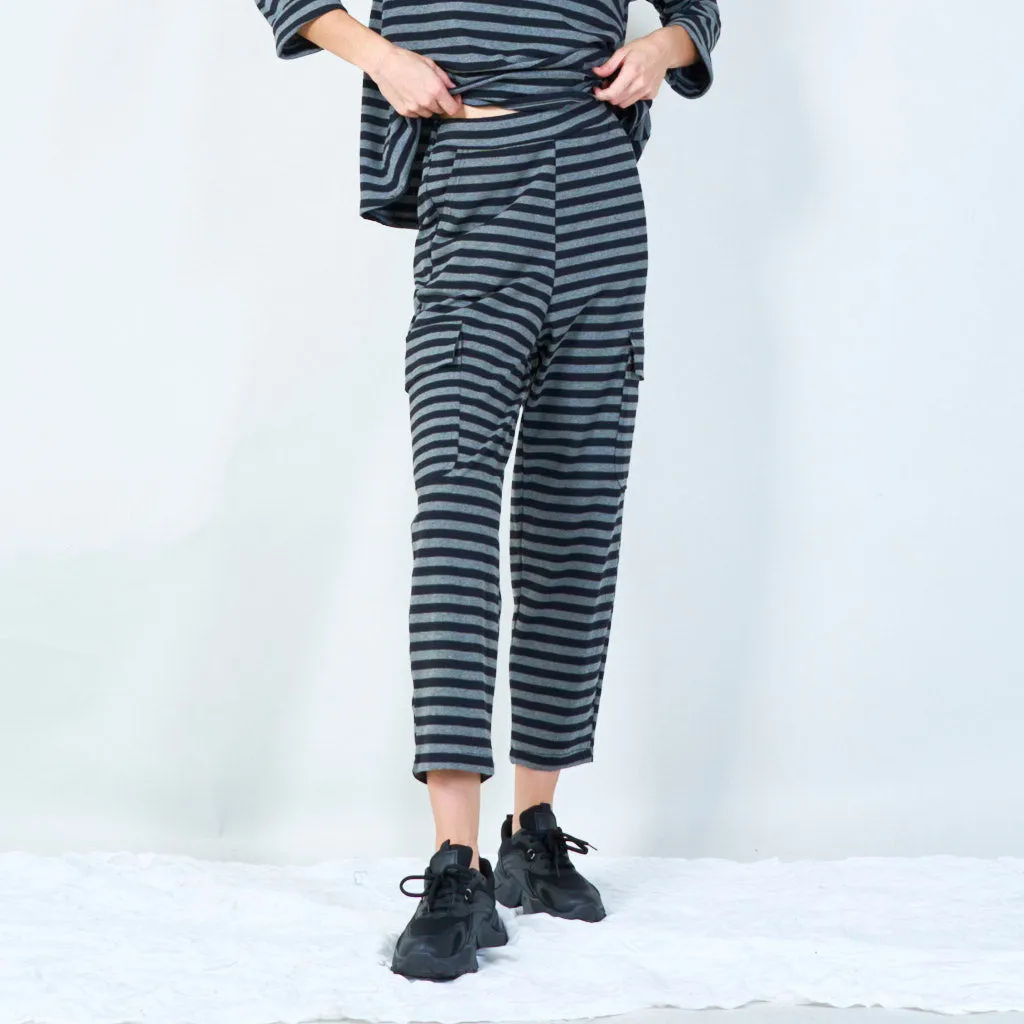 Striped relaxed-fit pants with pockets wholesale