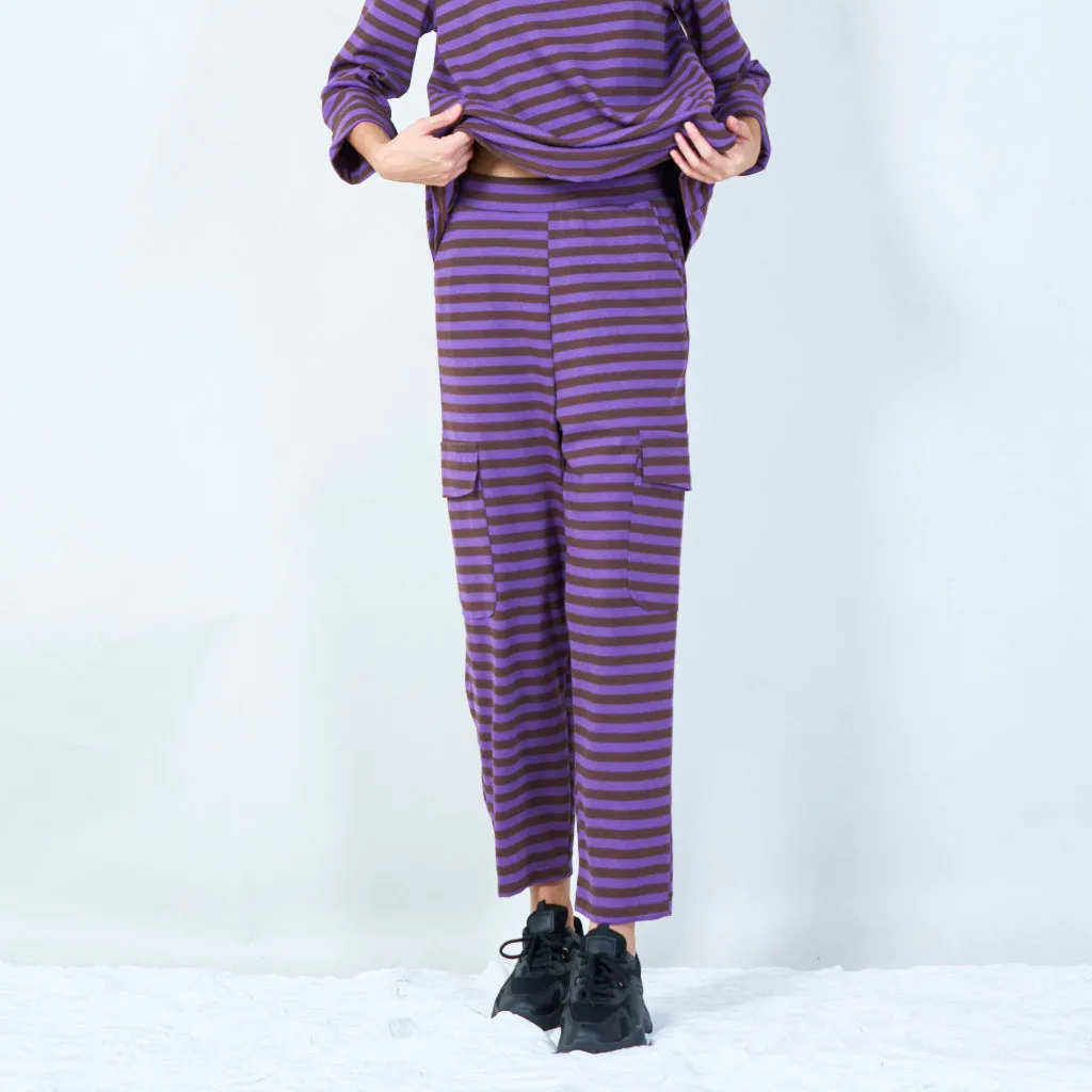 Striped relaxed-fit pants with pockets wholesale