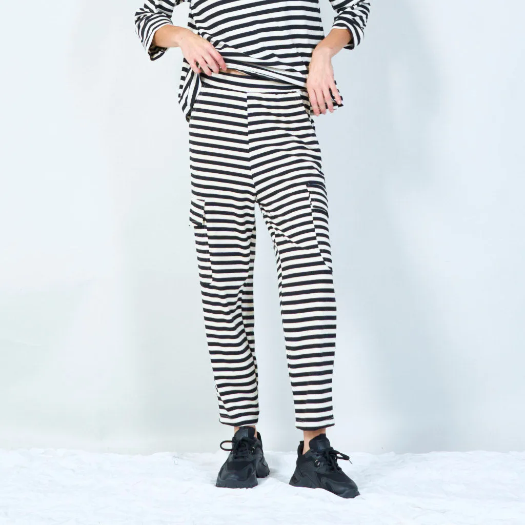 Striped relaxed-fit pants with pockets wholesale