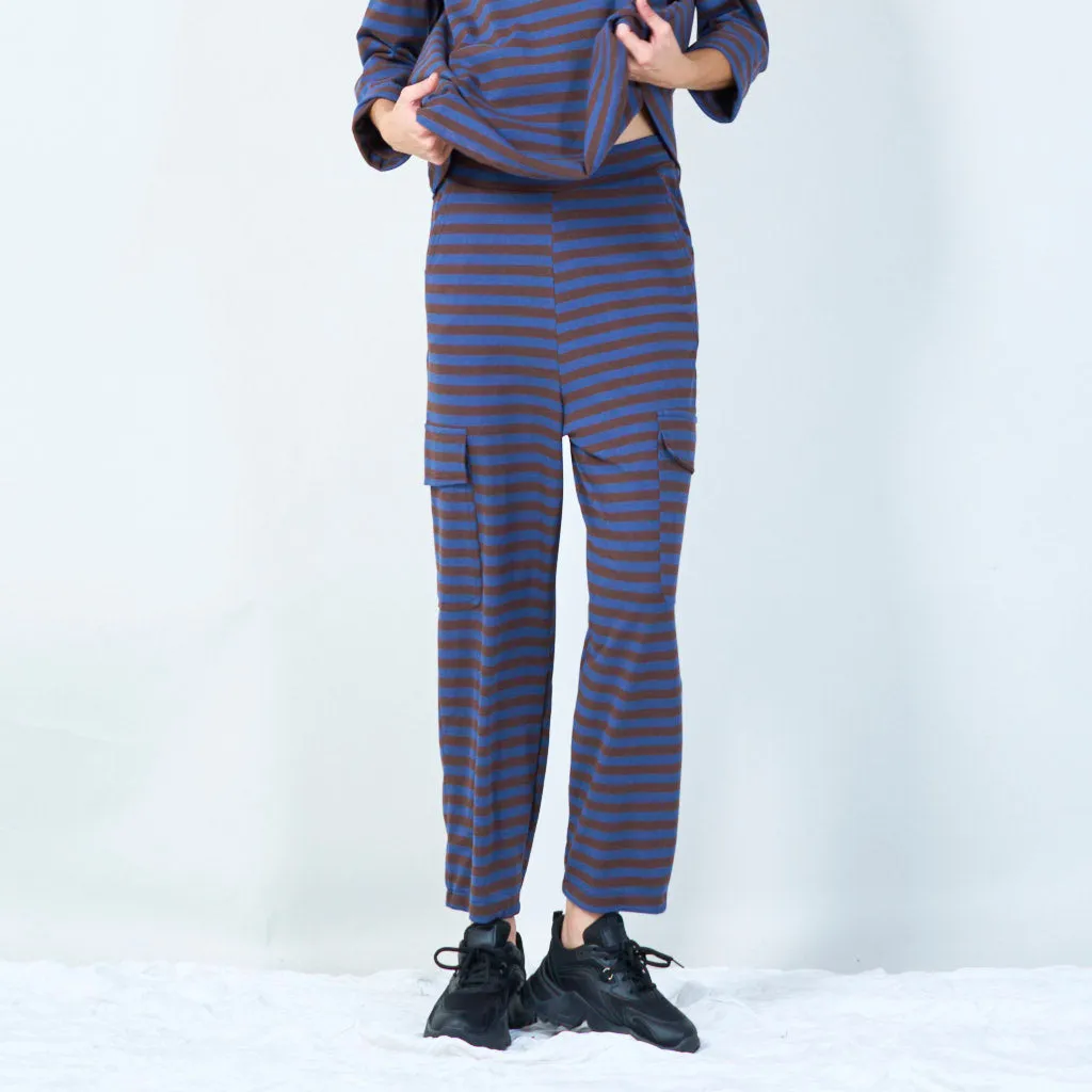 Striped relaxed-fit pants with pockets wholesale