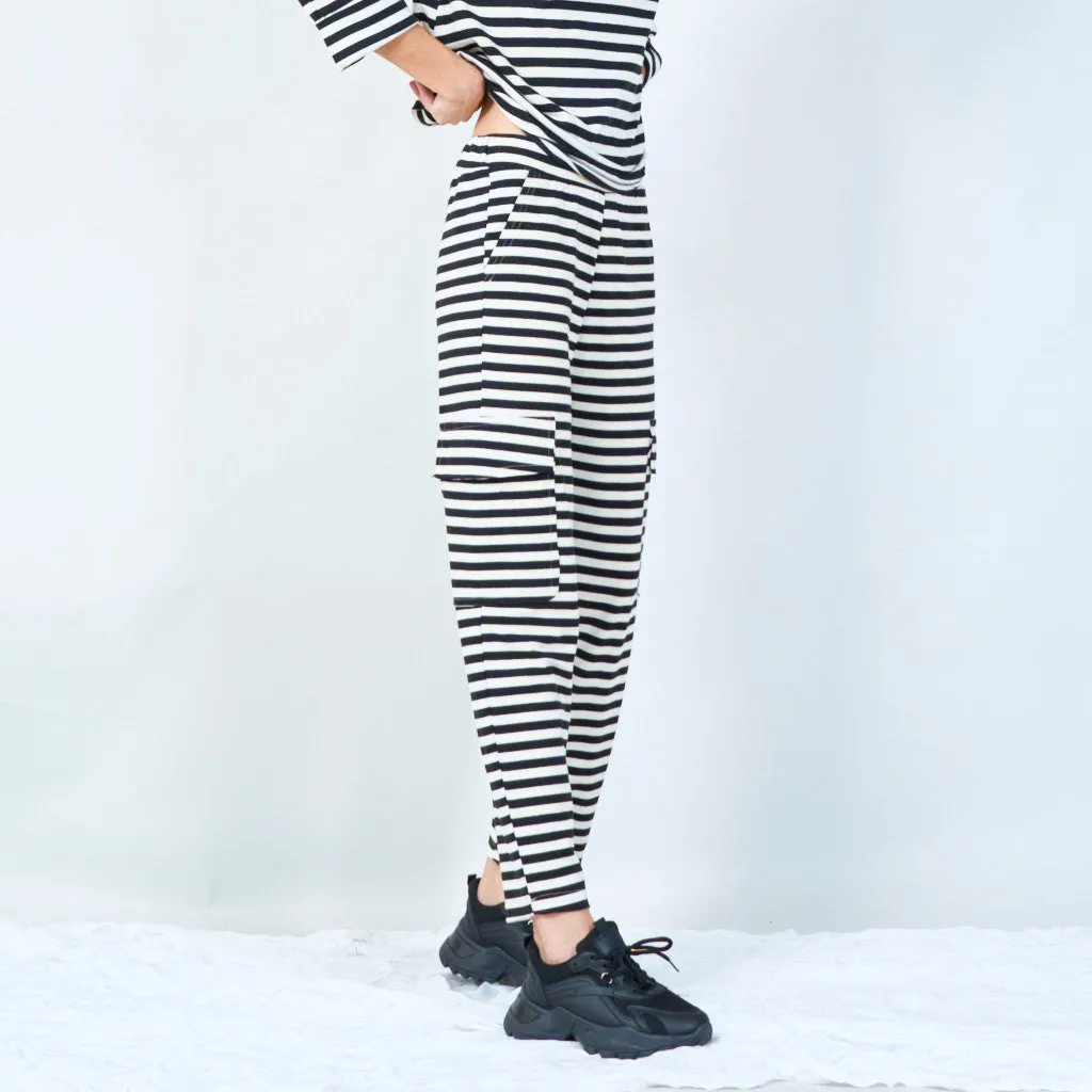 Striped relaxed-fit pants with pockets wholesale