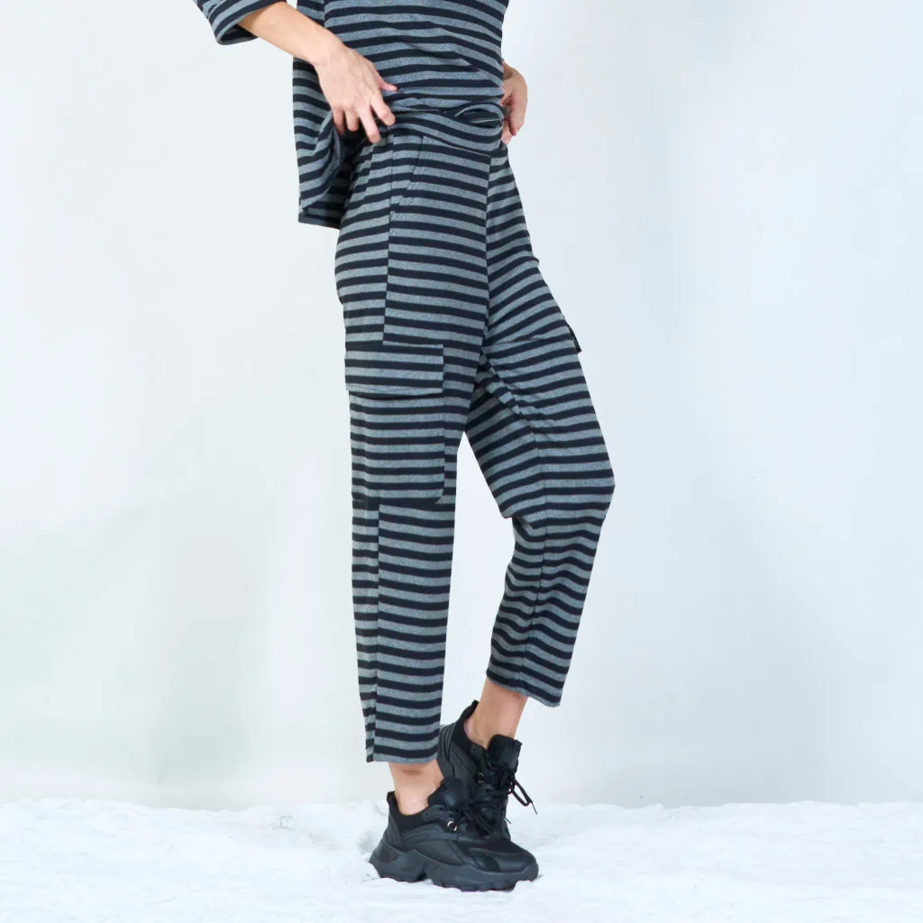 Striped relaxed-fit pants with pockets wholesale
