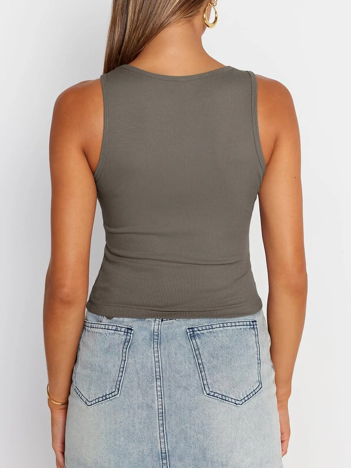 Trendy Queen Womens Summer Tank Tops Square Neck Ribbed Sleeveless Basic Crop Going Out Slim Fitted Y2k Clothes 2025