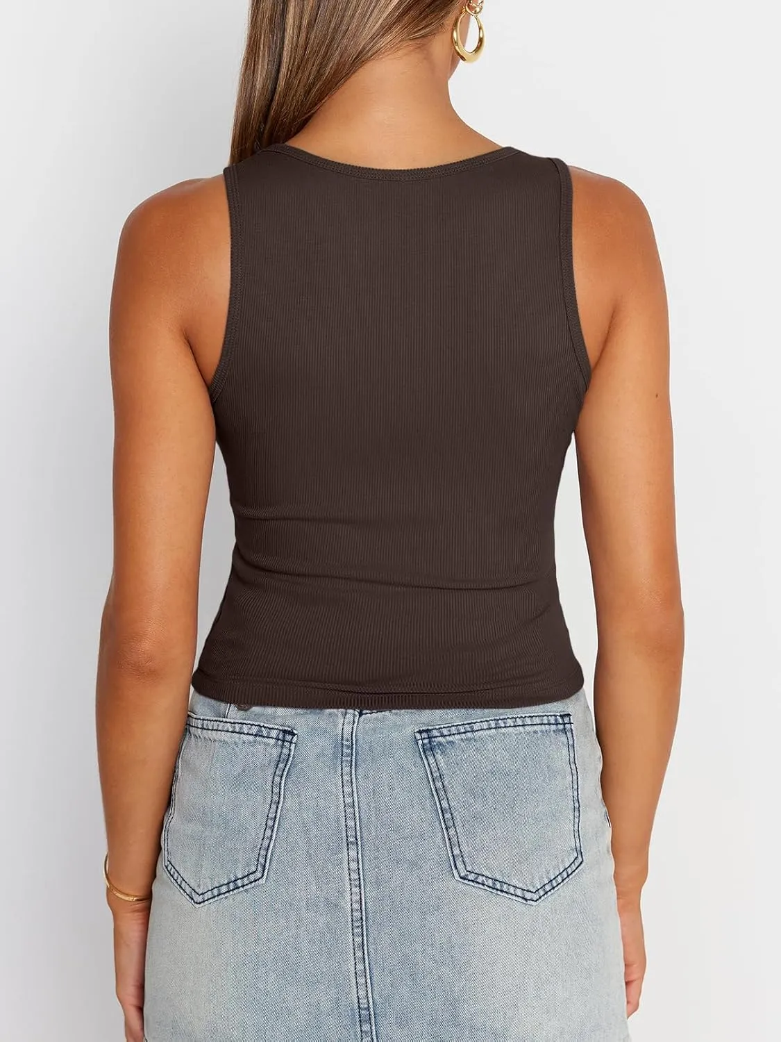 Trendy Queen Womens Summer Tank Tops Square Neck Ribbed Sleeveless Basic Crop Going Out Slim Fitted Y2k Clothes 2025
