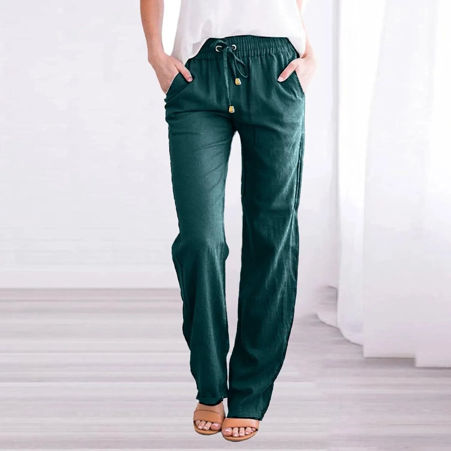 Wide Leg Pants for Women Winter Slim Business Palazzo with Pockets High Waisted Elastic Waist