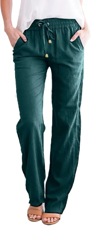 Wide Leg Pants for Women Winter Slim Business Palazzo with Pockets High Waisted Elastic Waist