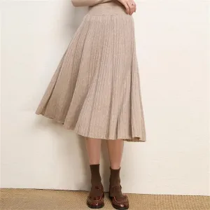 Women Cashmere Half Length Skirt Autumn and Winter Medium Ength High Waisted Pleated Large Swingskirt Knittedskirt