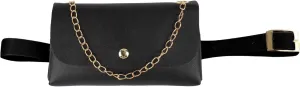 Women Girls Mini Envelope Waist Bag PU Leather Clutch Cell Phone Purse Chest Bag Chain Crossbody Bag Adjustable Belt Bag (Black)