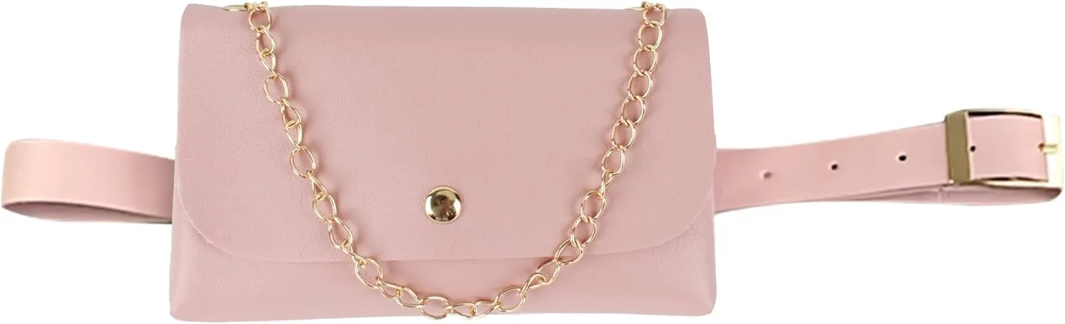 Women Girls Mini Envelope Waist Bag PU Leather Clutch Cell Phone Purse Chest Bag Chain Crossbody Bag Adjustable Belt Bag