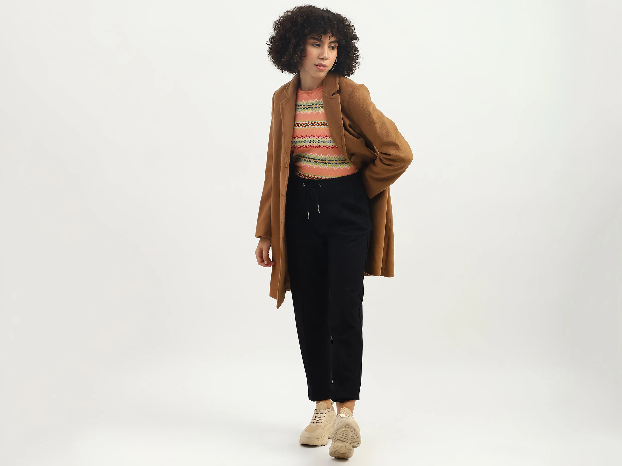 Women Solid Lapel Collar Coat
