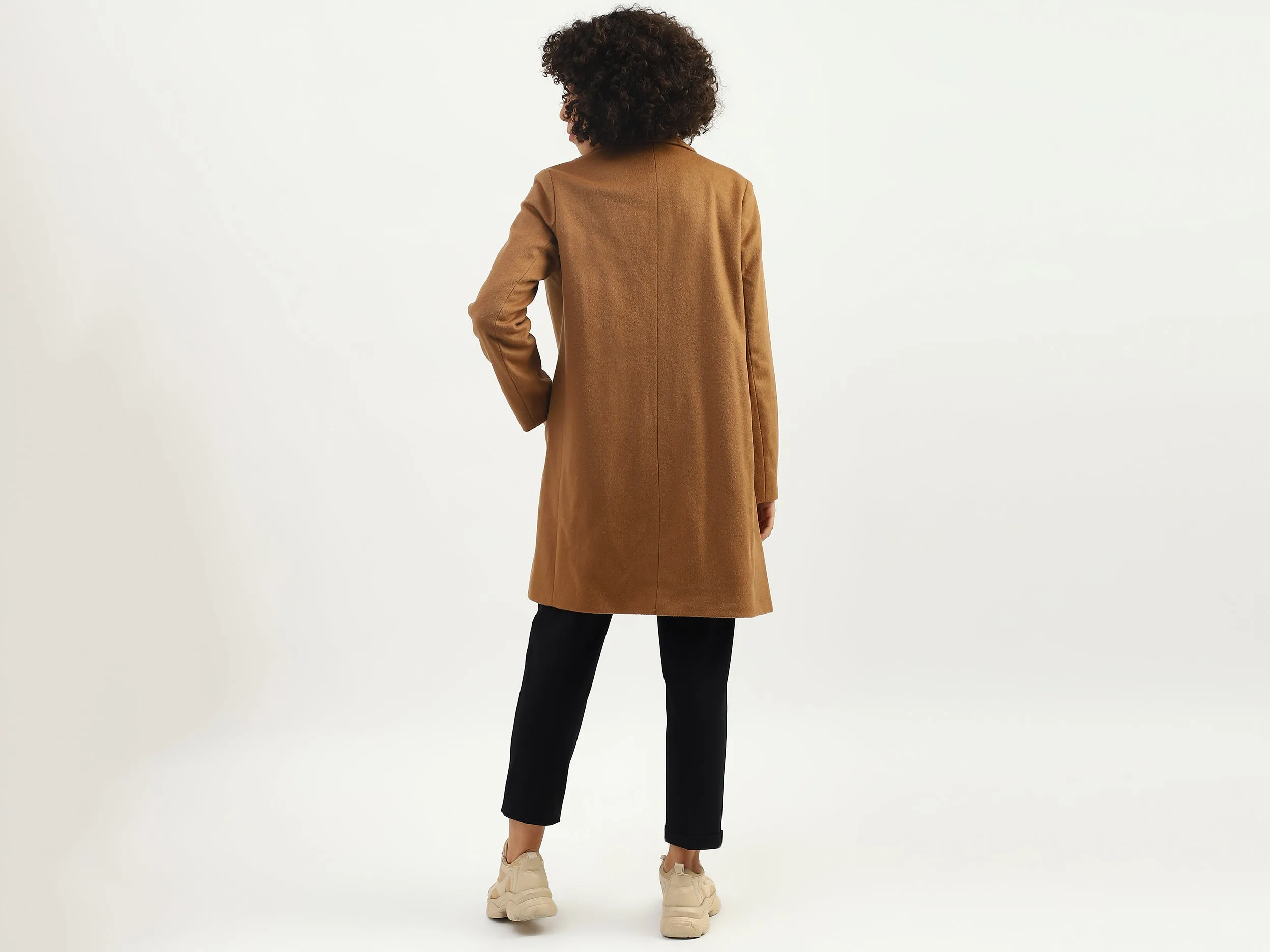 Women Solid Lapel Collar Coat